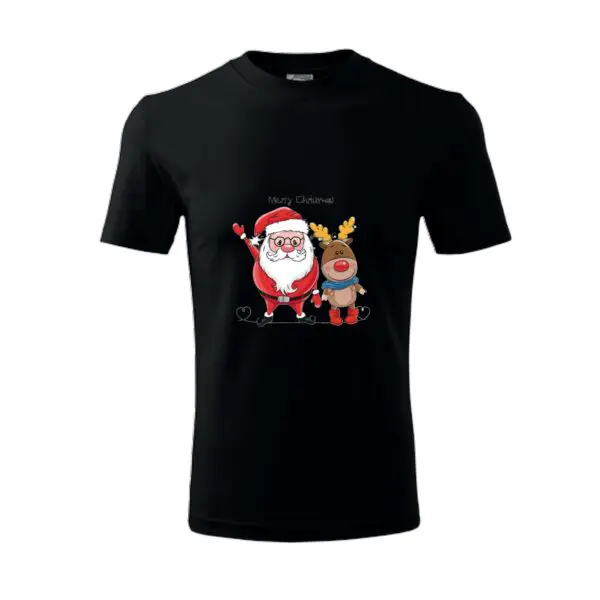 Koszulka z nadrukiem świątecznym Mikołaj z renferem