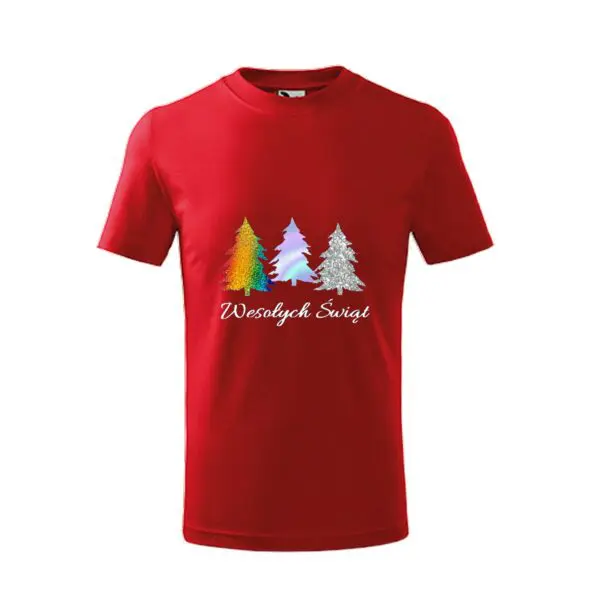 Koszulka z nadrukiem świątecznym kolorowe choinki