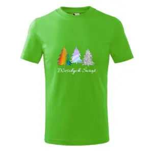 T-shirt koszulka z nadrukiem świątecznym KOLOROWE CHOINKI