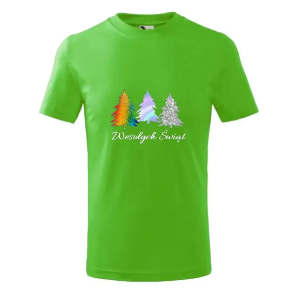 T-shirt koszulka z nadrukiem świątecznym KOLOROWE CHOINKI