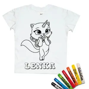 Koszulka do kolorowania + pastele Kotek