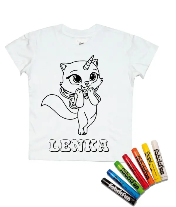 Koszulka do kolorowania + pastele Kotek