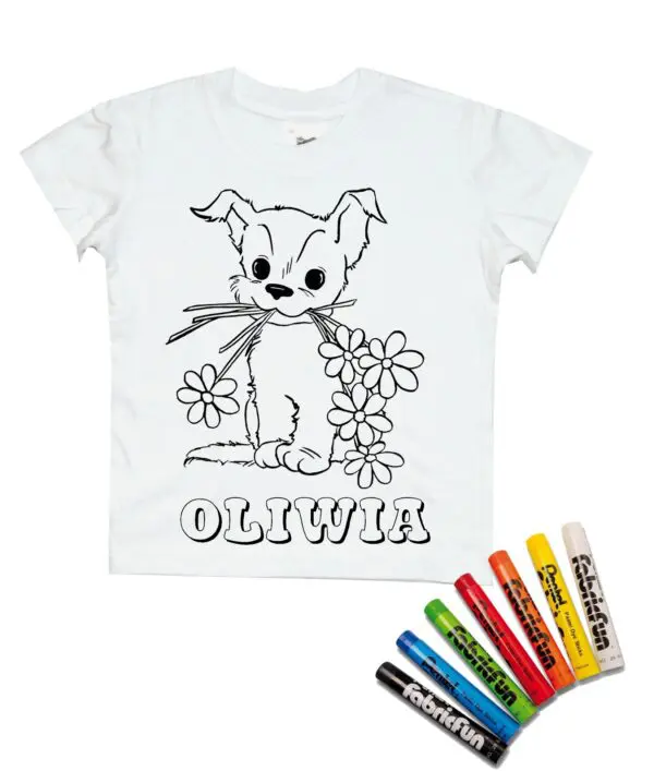 Koszulka do kolorowania + pastele Piesek