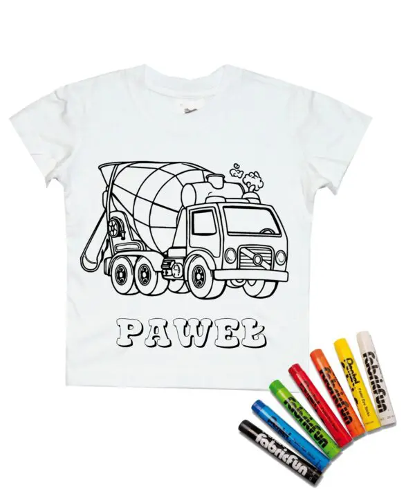 Koszulka do kolorowania + pastele Betoniarka