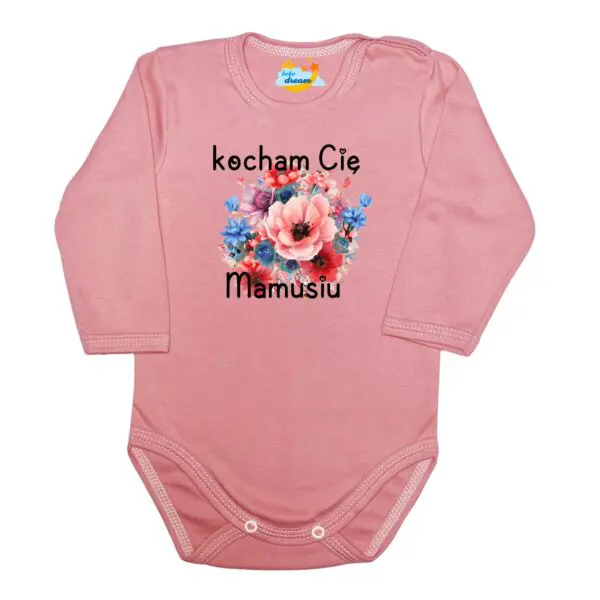 Body długi rękaw  Kocham Cię MAMUSIU pudrowe