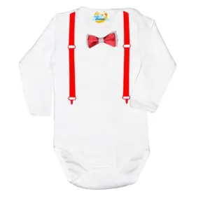 Body eleganckie z muchą i szelkami białe