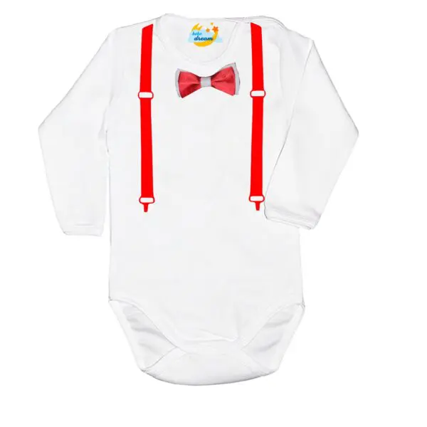 Body eleganckie z muchą i szelkami białe