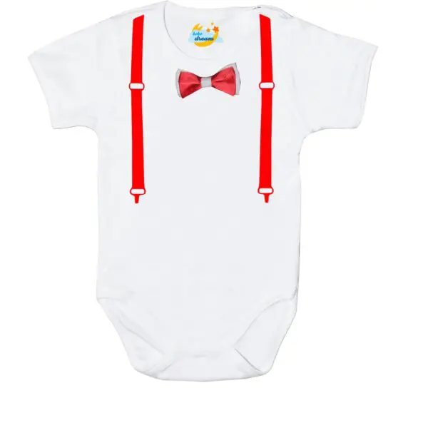 Body eleganckie z muchą i szelkami białe