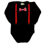 Body eleganckie z muchą i szelkami czarne