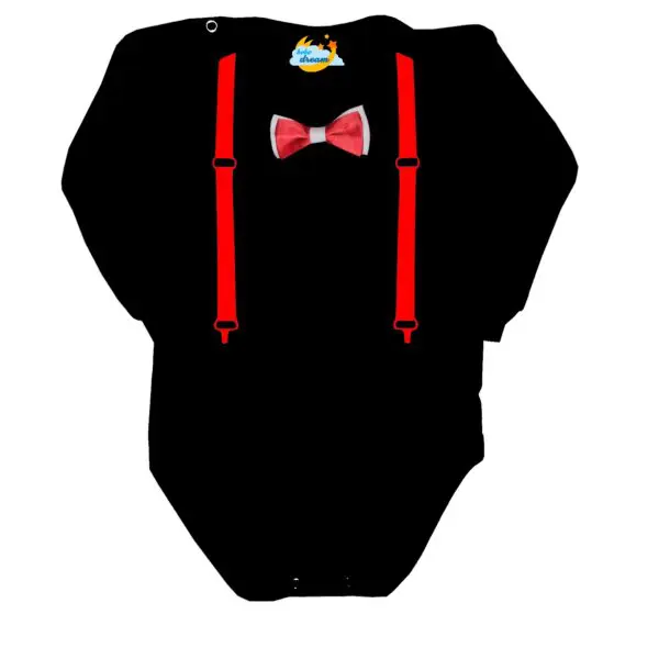 Body eleganckie z muchą i szelkami czarne