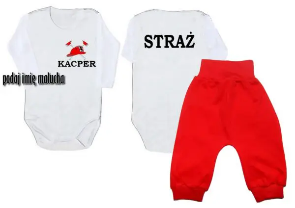 Komplet dziecięcy zestaw niemowlęcy STRAŻ body + spodnie