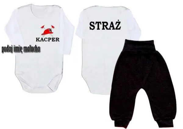 Komplet dziecięcy zestaw niemowlęcy STRAŻ body + spodnie