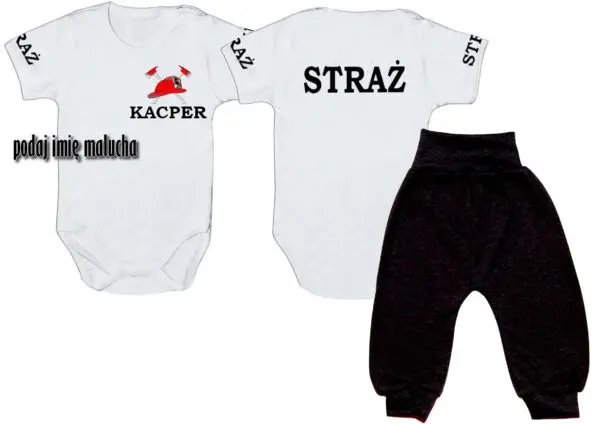 Komplet dziecięcy zestaw niemowlęcy STRAŻ body + spodnie