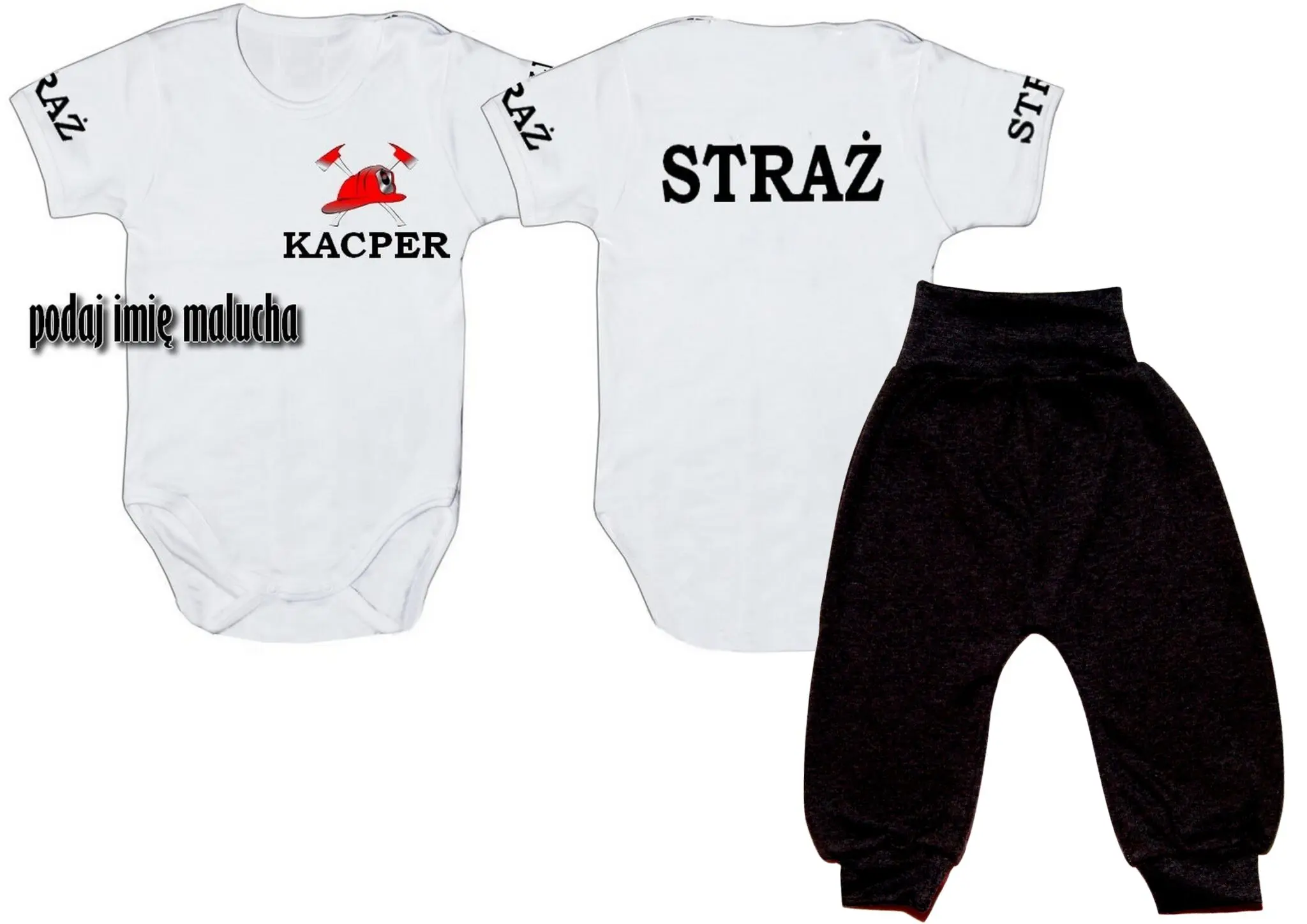Komplet dziecięcy zestaw niemowlęcy STRAŻ body + spodnie