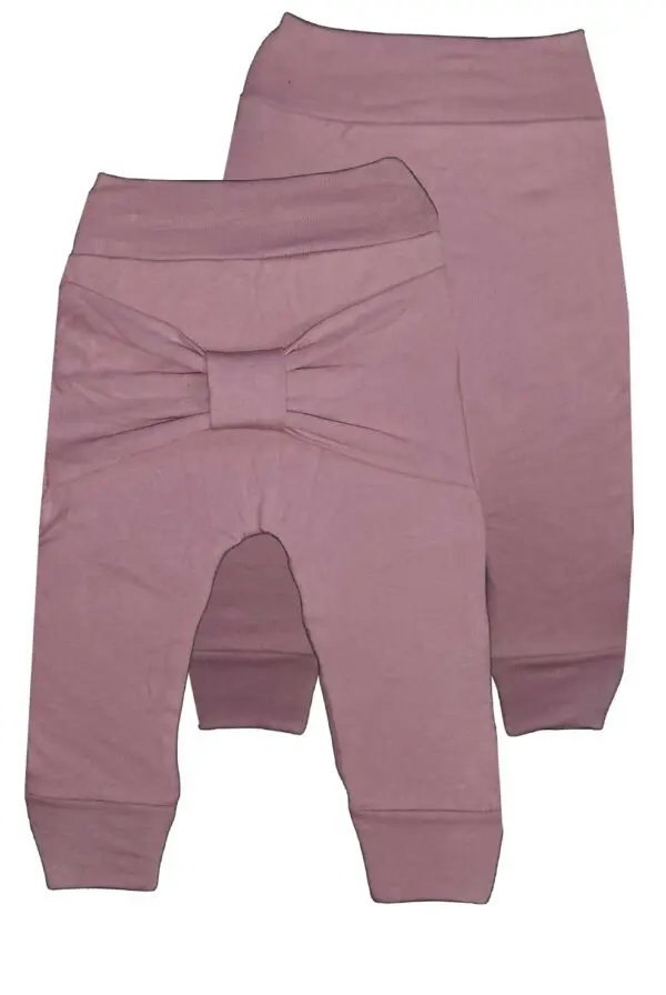 Spodnie bawełniane bezuciskowe z kokardą pudrowe