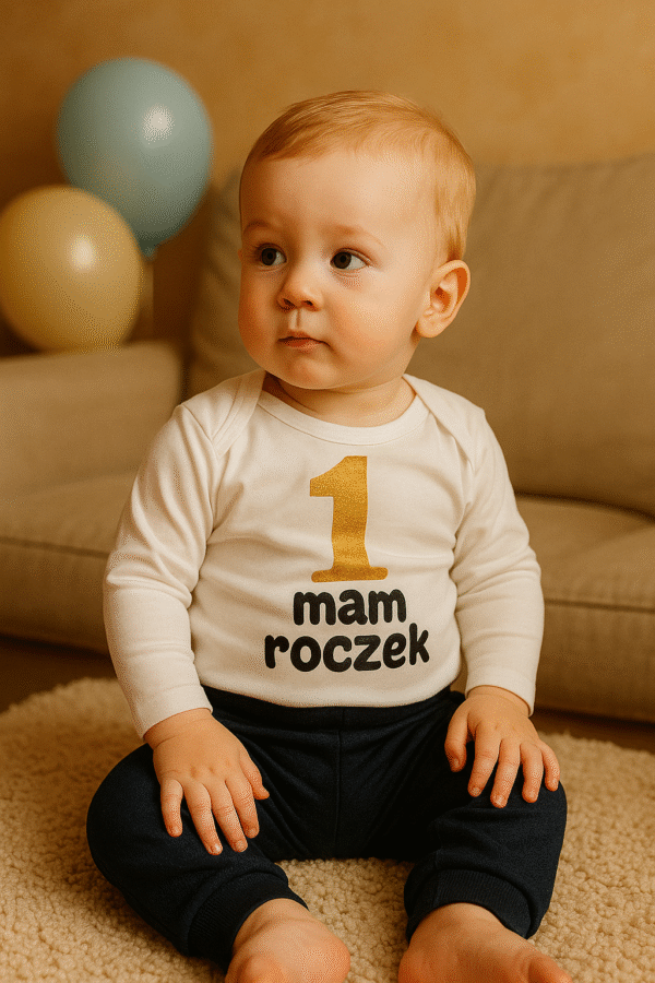 Komplet dziecięcy zestaw body i spodnie złota 1 ROCZEK