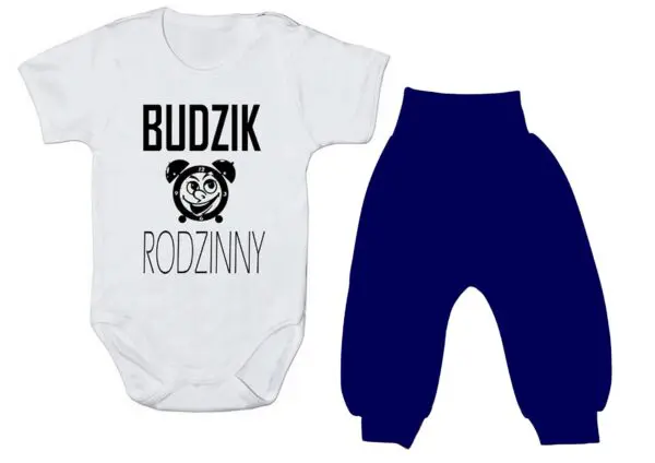 Komplet dziecięcy zestaw niemowlęcy body i spodnie BUDZIK