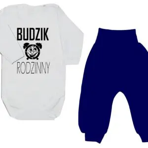 Komplet dziecięcy zestaw niemowlęcy body i spodnie BUDZIK