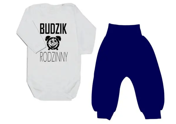 Komplet dziecięcy zestaw niemowlęcy body i spodnie BUDZIK