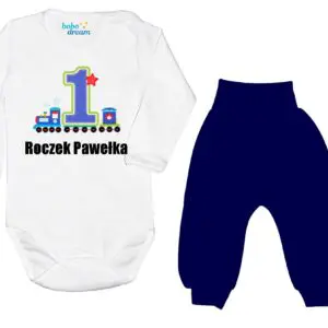 Komplet dziecięcy zestaw niemowlęcy body i spodnie ROCZEK ciuchcia