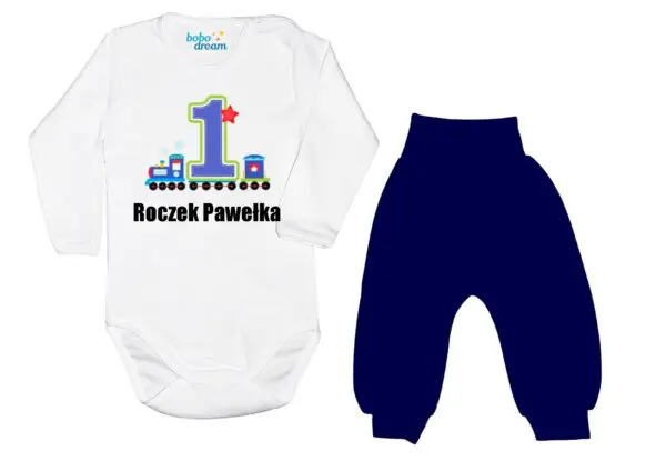 Komplet dziecięcy zestaw niemowlęcy body i spodnie ROCZEK ciuchcia