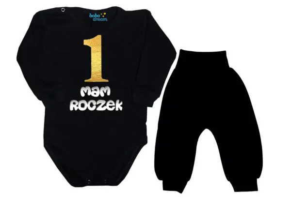 Komplet dziecięcy zestaw body i spodnie złota 1 ROCZEK