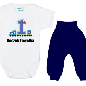 Komplet dziecięcy zestaw niemowlęcy body i spodnie ROCZEK ciuchcia