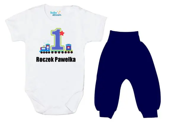 Komplet dziecięcy zestaw niemowlęcy body i spodnie ROCZEK ciuchcia