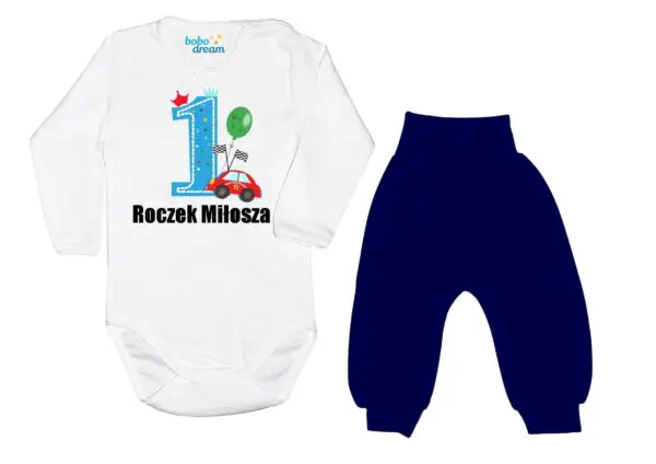 Komplet dziecięcy zestaw niemowlęcy body i spodnie ROCZEK autko