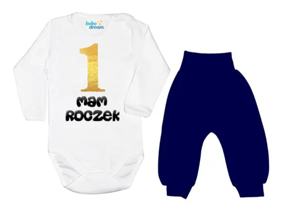 Komplet dziecięcy zestaw body i spodnie złota 1 ROCZEK