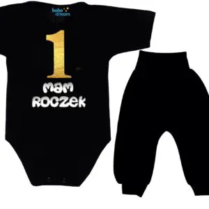 Komplet dziecięcy zestaw body i spodnie złota 1 ROCZEK