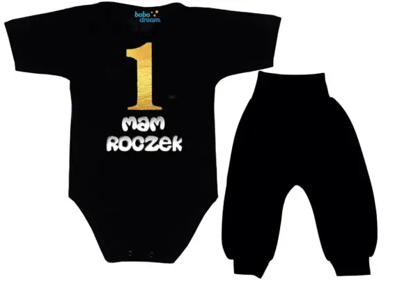 Komplet dziecięcy zestaw body i spodnie złota 1 ROCZEK