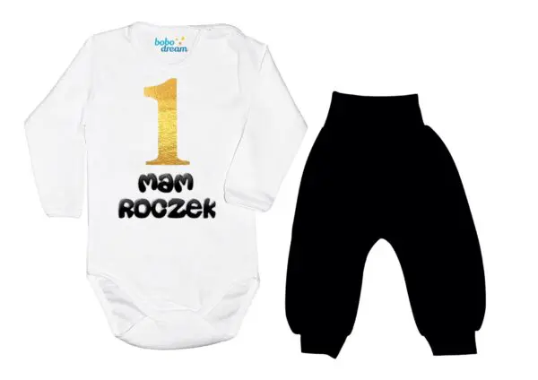 Komplet dziecięcy zestaw body i spodnie złota 1 ROCZEK