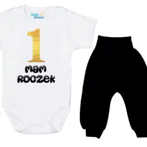 Komplet dziecięcy zestaw body i spodnie złota 1 ROCZEK