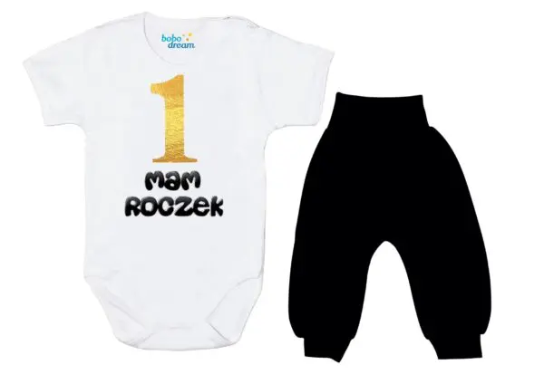 Komplet dziecięcy zestaw body i spodnie złota 1 ROCZEK