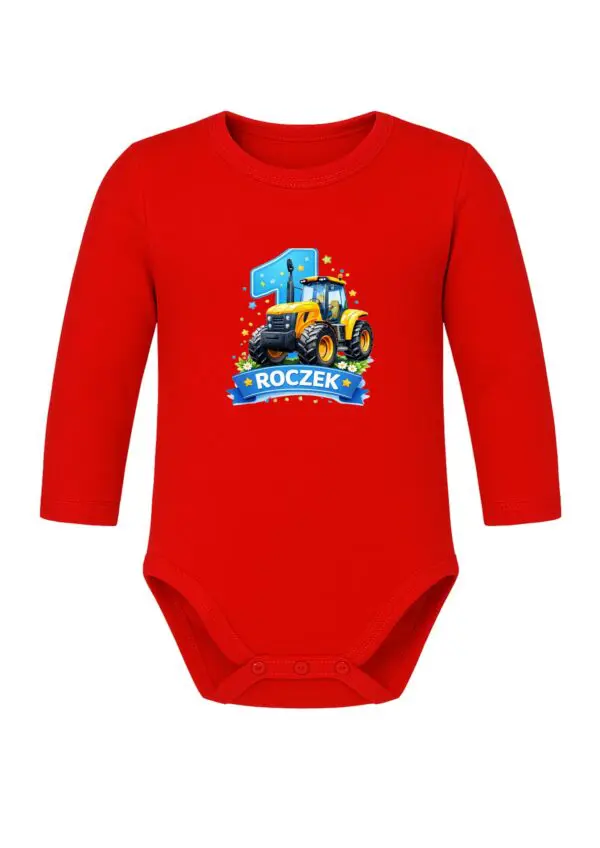 Body niemowlęce NADRUK ROCZEK  traktor żółty