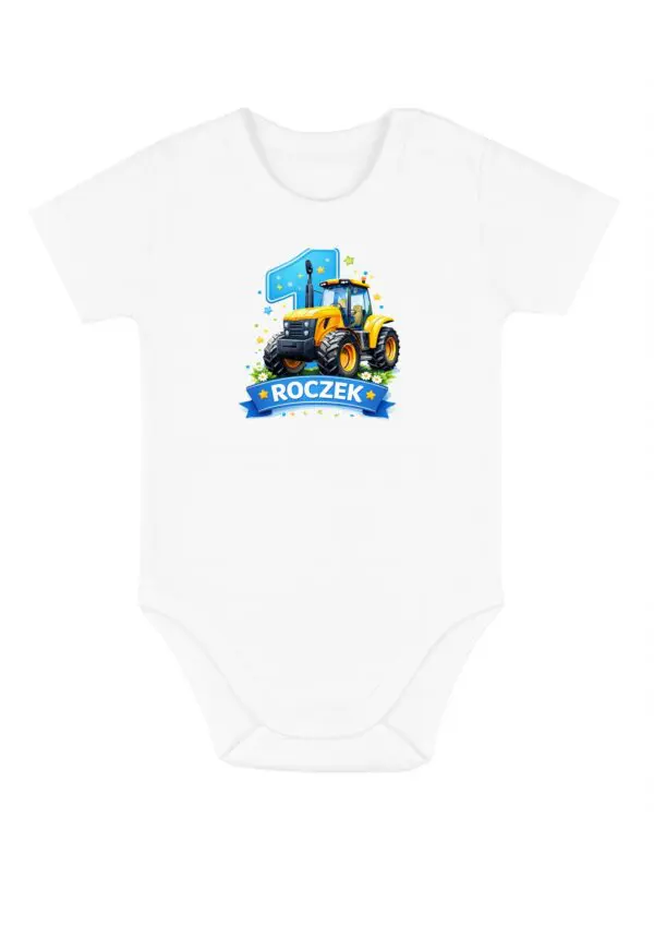 Body niemowlęce NADRUK ROCZEK  traktor żółty