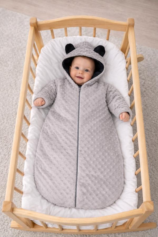 Ciepły Śpiworek Niemowlęcy z Uszkami – Miękki Otulacz od 0 do 3 miesięcy