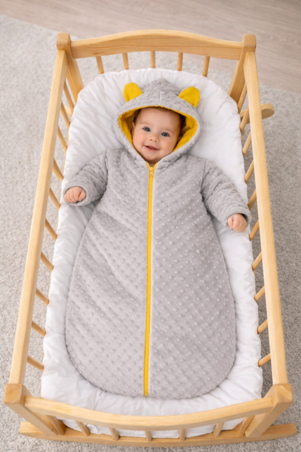 Ciepły Śpiworek Niemowlęcy z Uszkami – Miękki Otulacz od 6 do 9 miesięcy