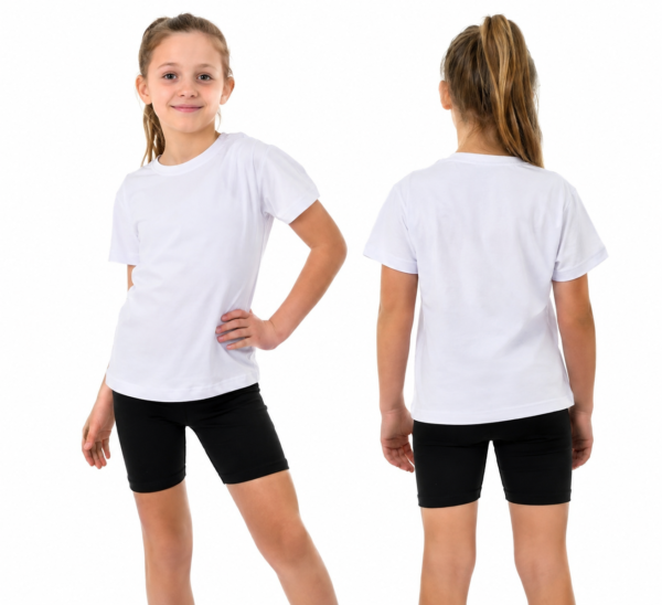 STRÓJ NA WF DLA DZIEWCZYNKI – BIAŁY T-SHIRT + KOLARKI GRANAT