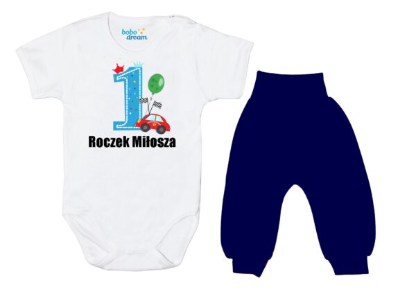 Komplet dziecięcy zestaw niemowlęcy body i spodnie ROCZEK autko