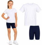STRÓJ NA WF DLA DZIEWCZYNKI – BIAŁY T-SHIRT + KOLARKI GRANAT