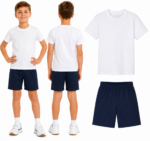 STRÓJ NA WF DLA CHŁOPCA – BIAŁY T-SHIRT + SPODENKI CZARNE